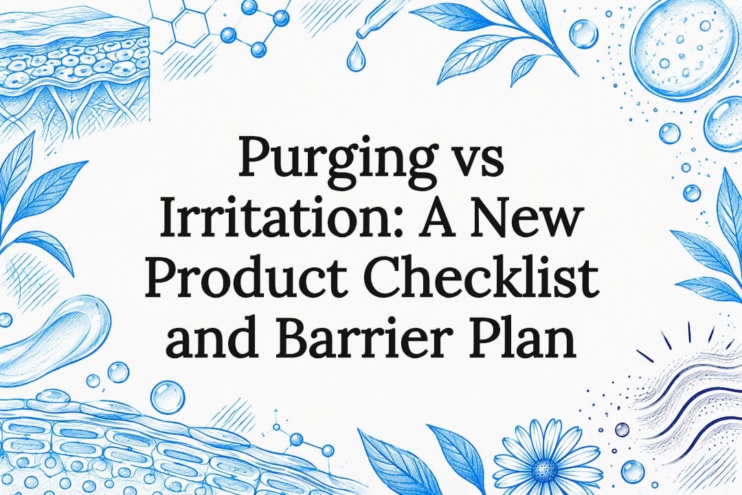 Skincare title card with hand-drawn barrier motifs